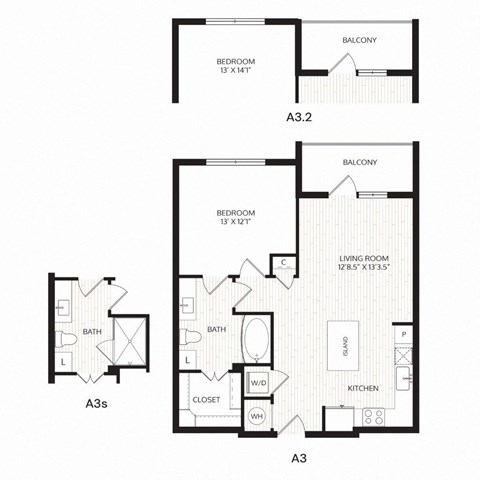 Floor plan for 1 bed, 1 bath, 743 sqft